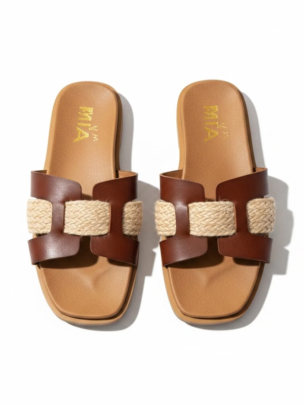 New MIA x Stitch Fix Elayne Cognac Slide Sandals Summer Vacation‎ Resortwear